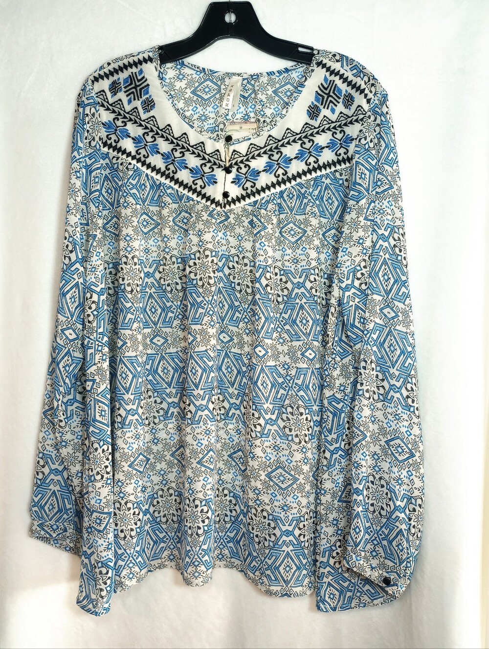 NWT Western Roper Geometric Print Blouse Feminine Cowgirl Prairie Chic Boho Top